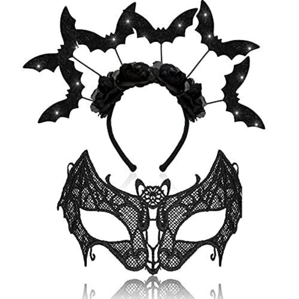 4986 2 Pcs Halloween Bat Costume Set Bat Headband Adult Masquerade Lace Eye